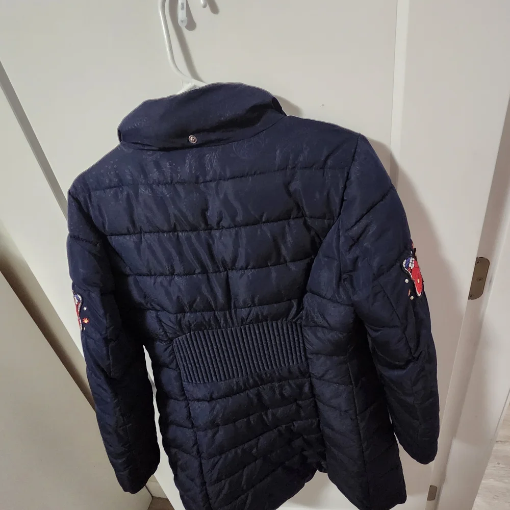Desigual Navy Puffer Jacket with Red Rose Embroidery - Picture 5 of 11